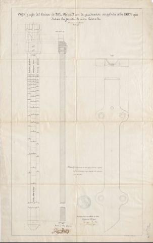 Alza y caja del Cañón de 20 cm Núm. 2 con la... (Producción: 21 de Marzo de 1863)
